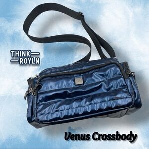 THINK ROYLN Venus Crossbody Bag with Adjustable Strap- Metallic Patent Navy Blue